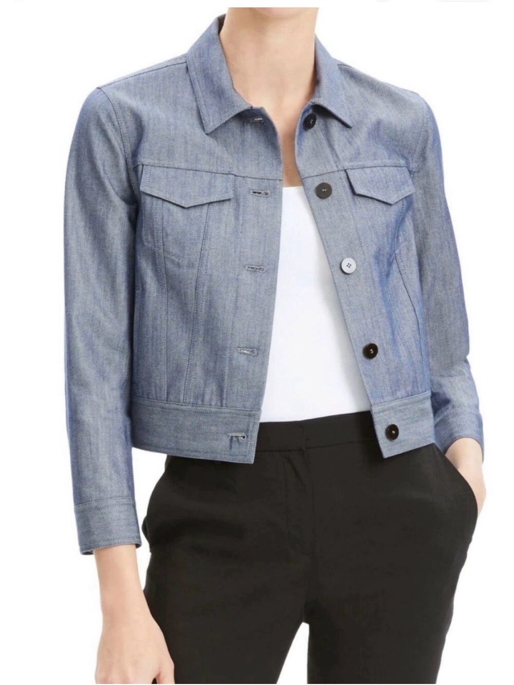 Theory Light Blue Linen Blend Jean Jacket